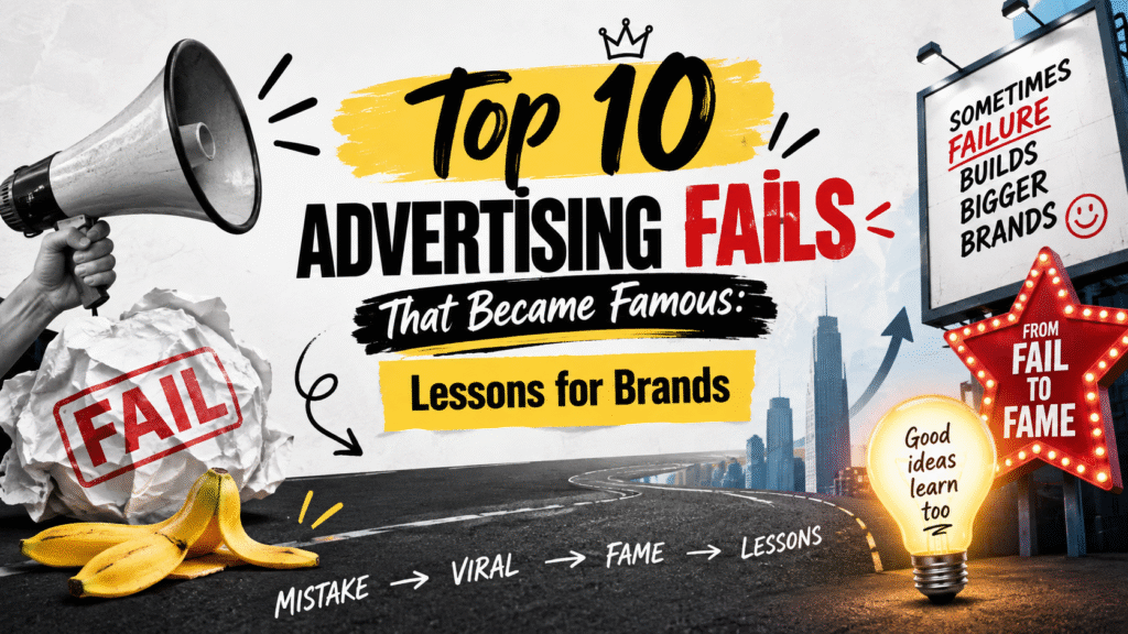 Top 10 advertising fails that became famous, highlighting key lessons for brands through a domino effect from bad ideas and poor execution to public backlash, viral attention, and valuable lessons.